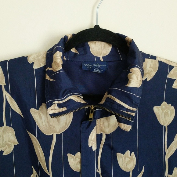 Navy Blue Floral Jacket with Pinstripes - Picture 5 of 6